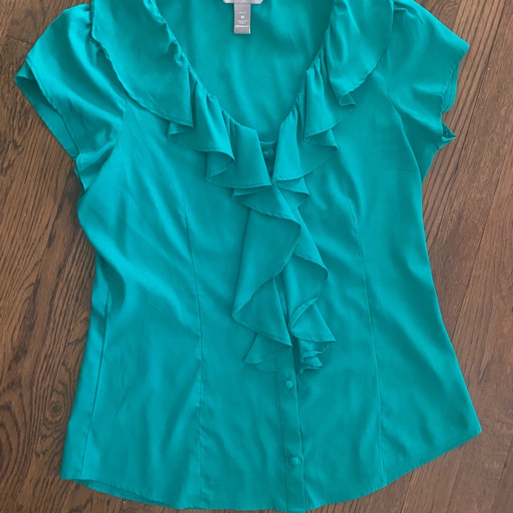 Banana Republic Ruffle Front Cap Sleeve Blouse - Teal